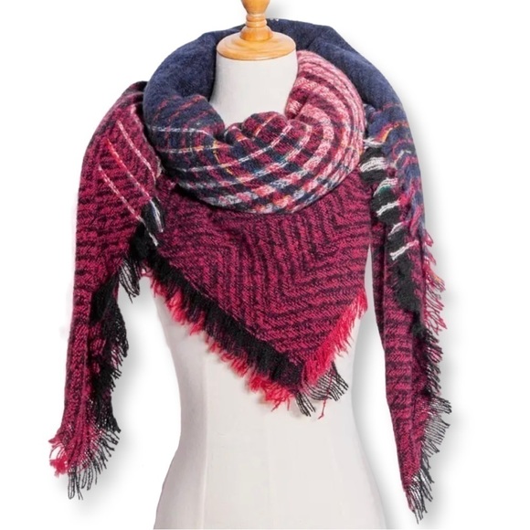 Accessories - Luxury Cashmere Acrylic Plaid Knitted Triangle Scarf